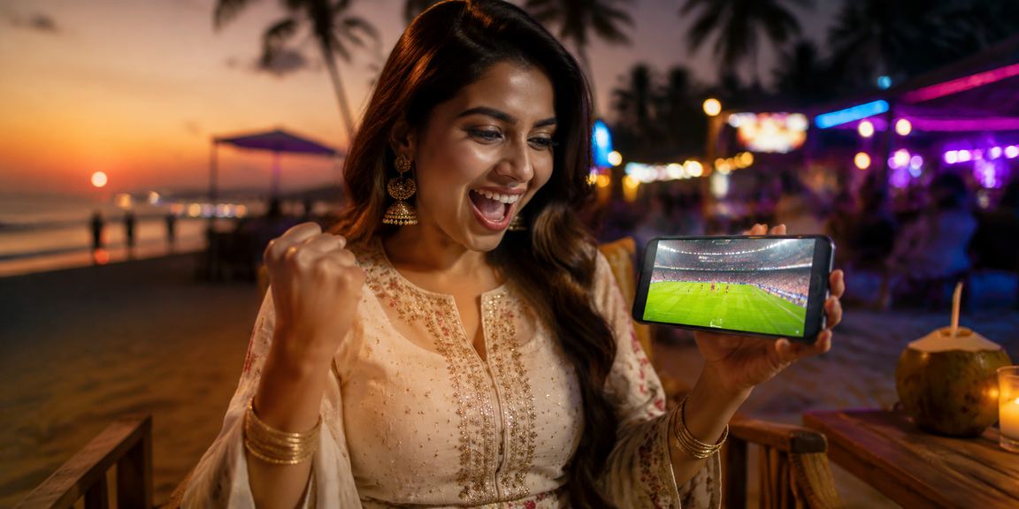 Goa beach with people enjoying mobile casino betting
